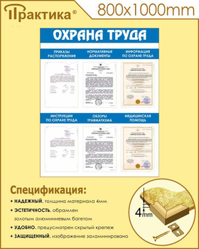 С101 Стенд охрана труда (800х1000 мм, пластик ПВХ 3 мм, алюминиевый багет золотого цвета) - Стенды - Стенды по охране труда - ohrana.inoy.org